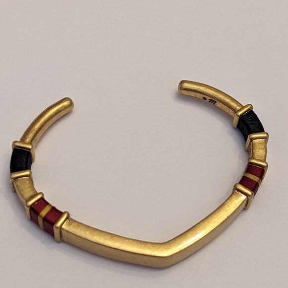 Madewell Black and Red Stripe Gold-toned Cuff Bracelet - Picture 1 of 7